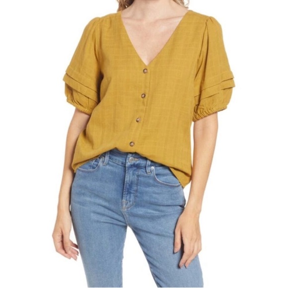 MADEWELL Pembroke 100% Cotton Top in Mahan Plaid Bronzed Lichen XS - Picture 1 of 11